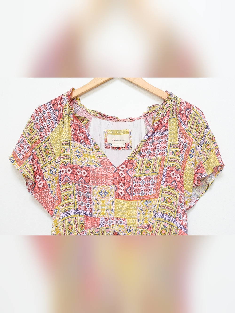 Anthropologie Robin Floral Patchwork Tiered Mini Dress Size S Boho Eclectic - Picture 5 of 10